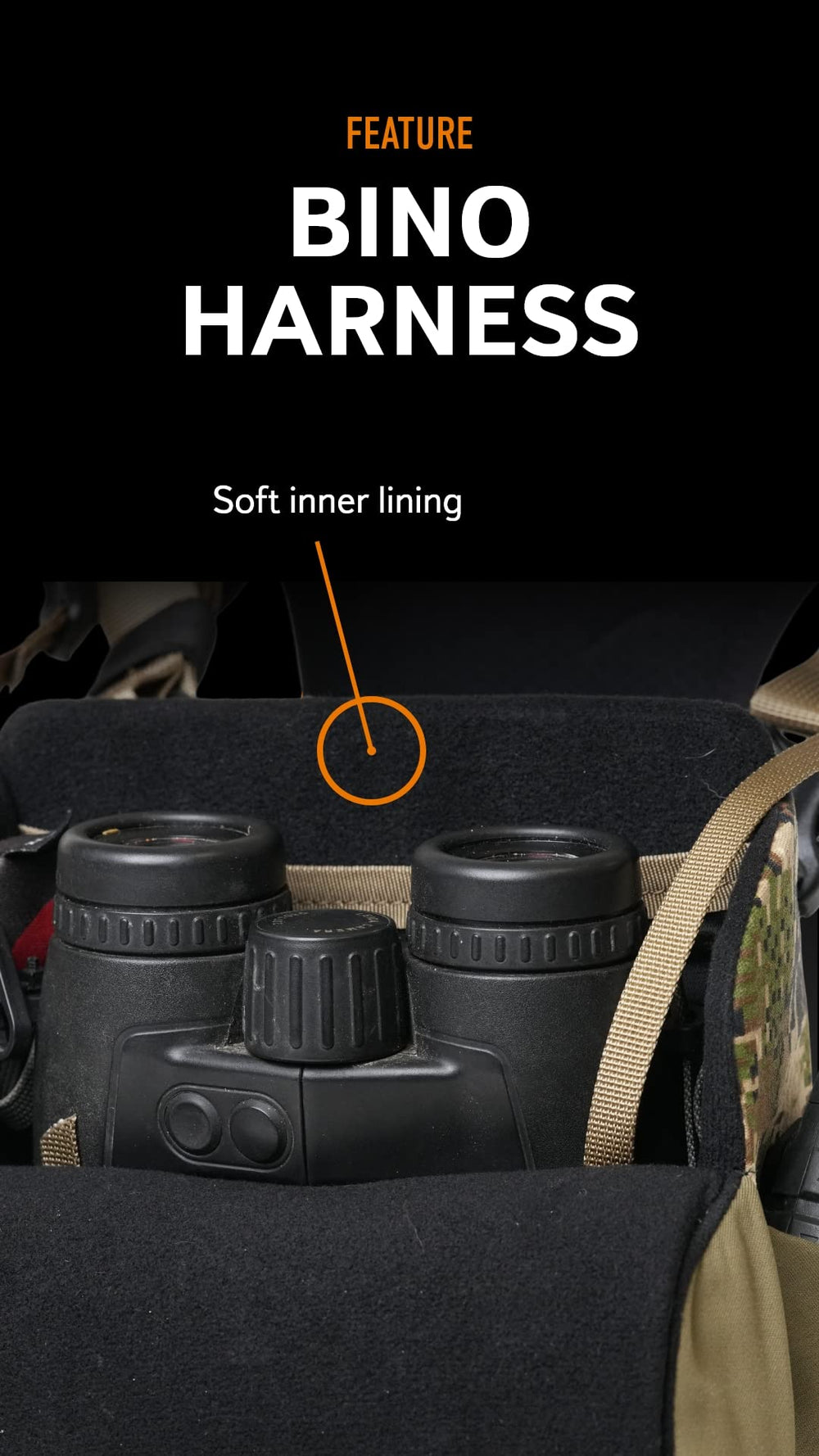 Mystery Ranch Bino Harness front zip pocket provides quick access to small gear