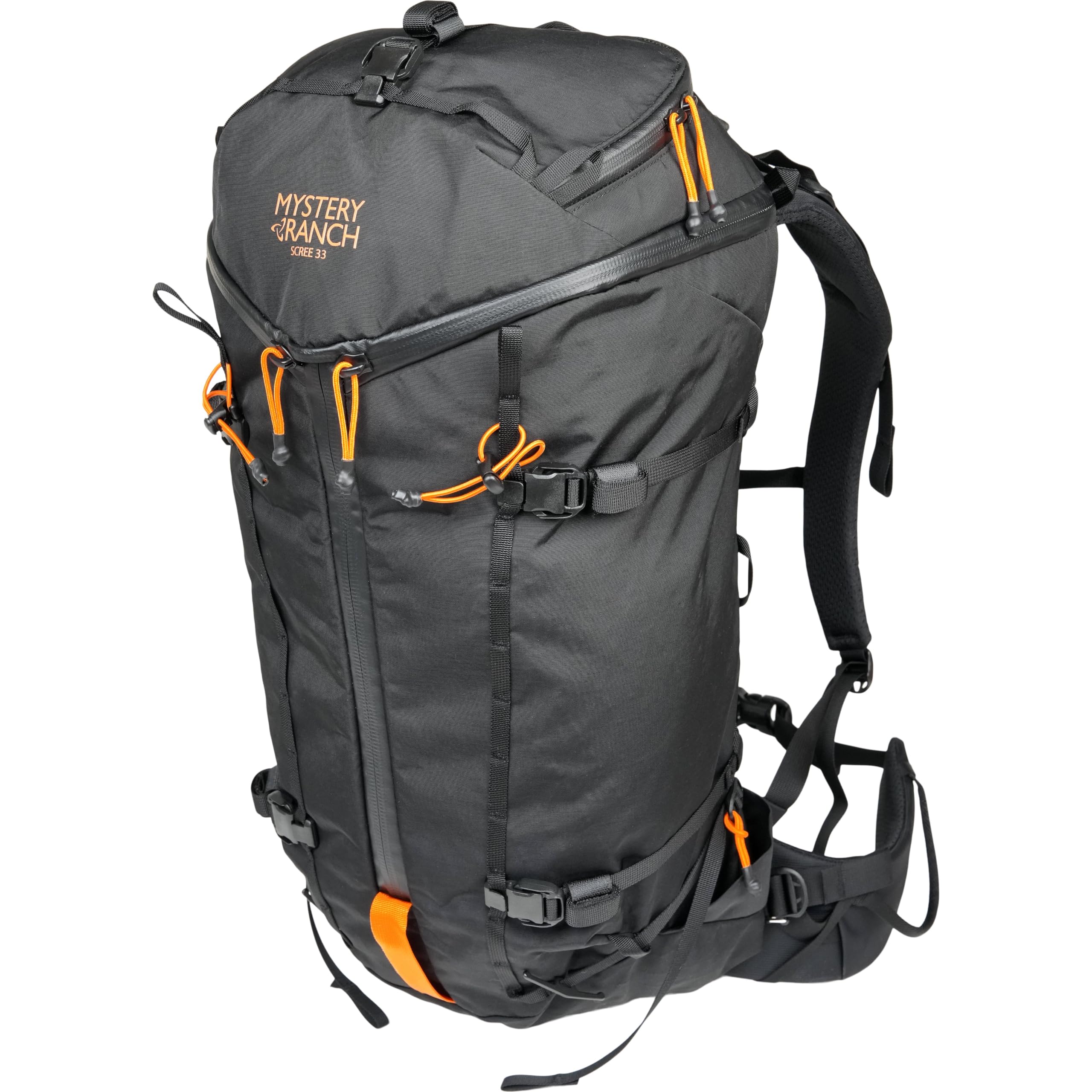 Mystery Ranch Scree 33 front view shows compact day-hike design with quick-access pockets.