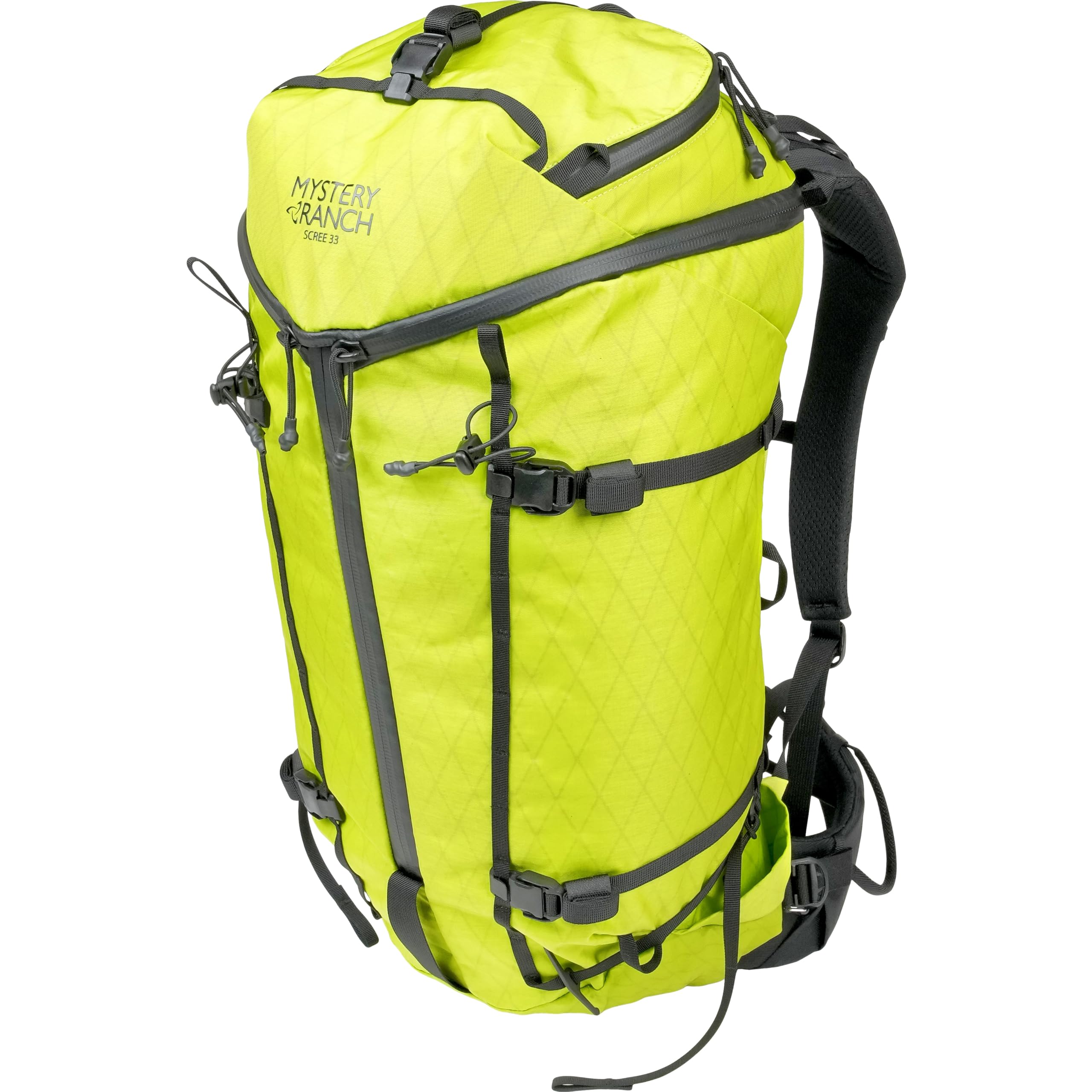 Mystery Ranch Scree 33 backpack internal frame keeps loads stable on rugged trails.