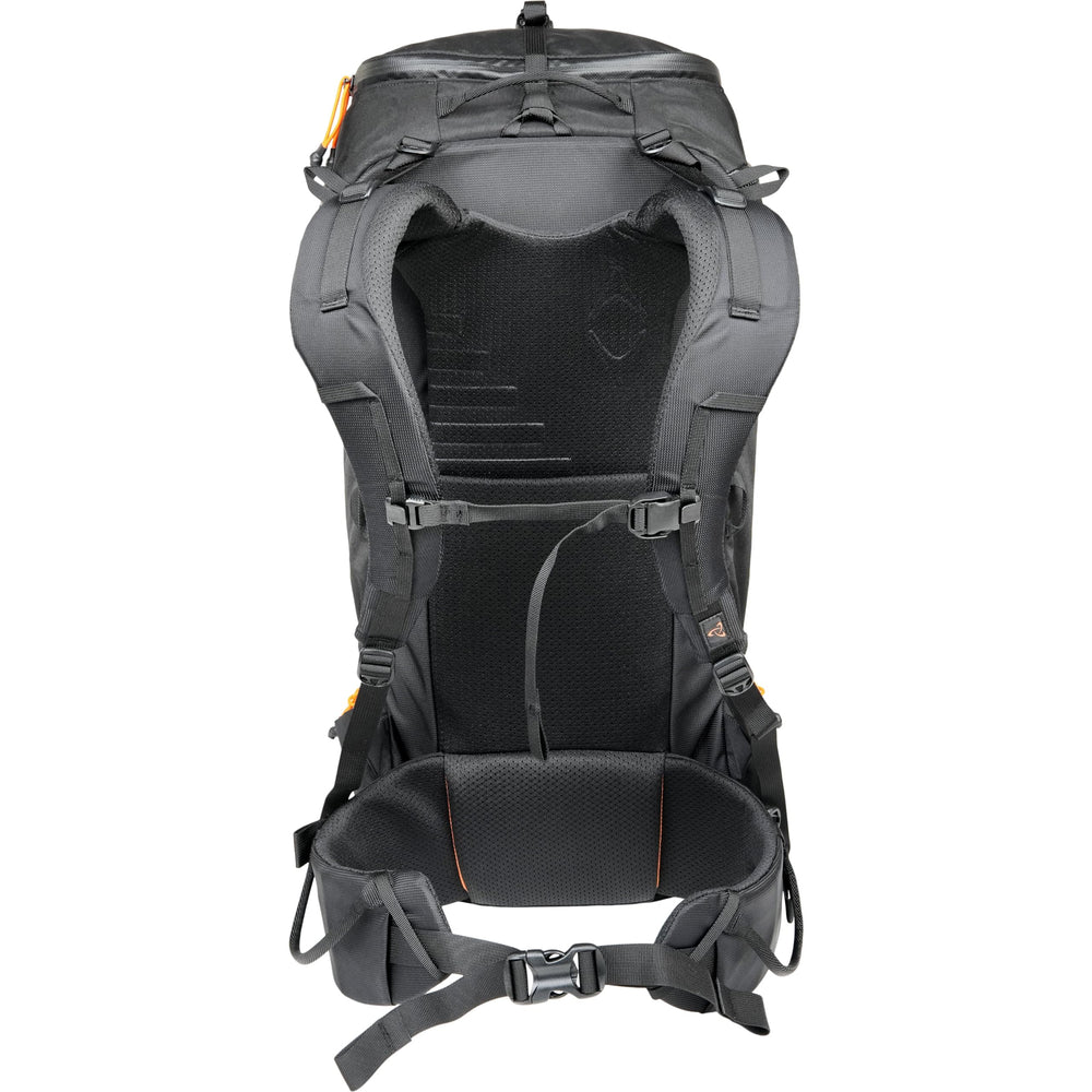 Mystery Ranch Scree 33 side view highlights slim profile for efficient carry on trails.