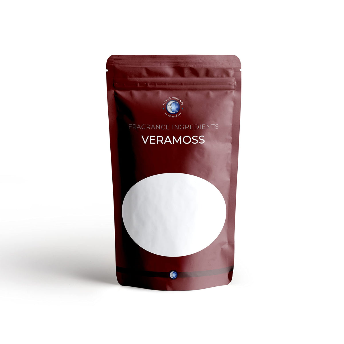 Mystic Moments Veramoss 100g jar close-up, a potent fixative for deeper, longer-lasting blends.