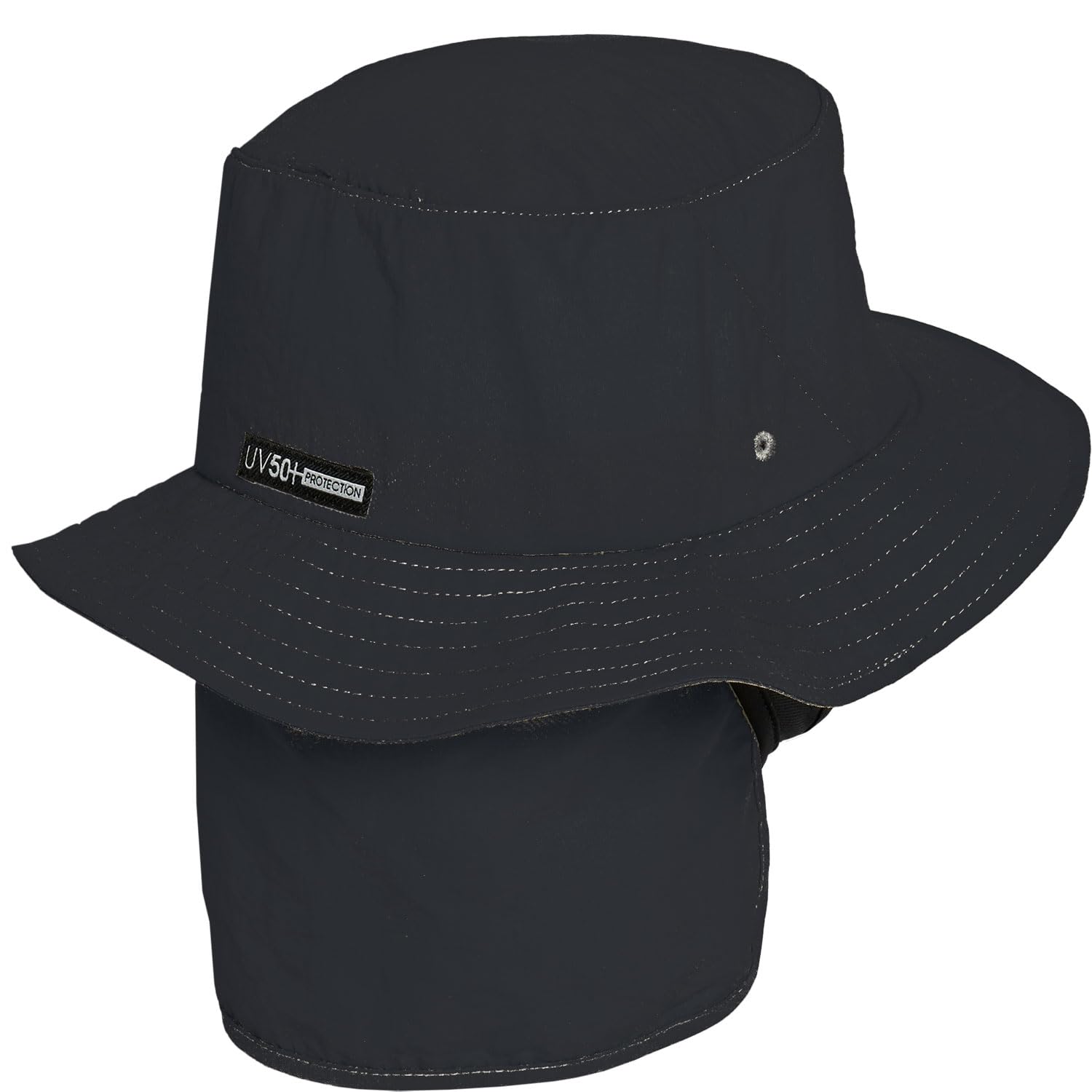 Mystic Surf Cap neck-guard view highlights detachable neck protection and secure fit during ocean activities.