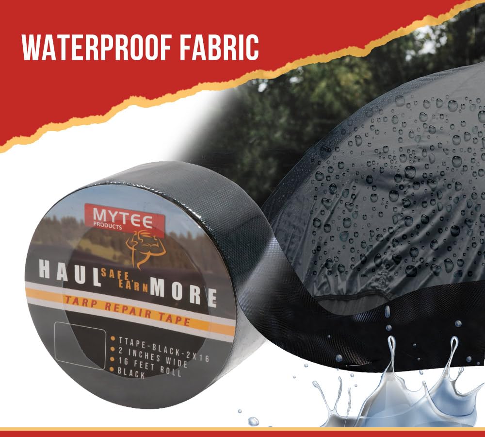 Mytee Products waterproof black tarp tape resists water and sun exposure for long-term use.