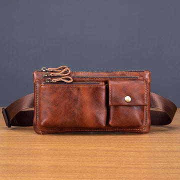 Myunxui fanny pack back view highlighting back-secure design and smooth leather texture.