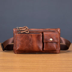 Myunxui fanny pack back view highlighting back-secure design and smooth leather texture.