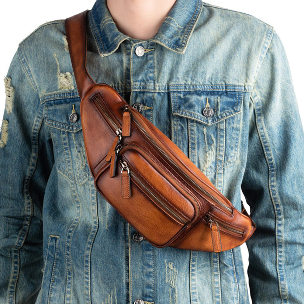 Myunxui genuine leather fanny pack daily use in city or outdoors