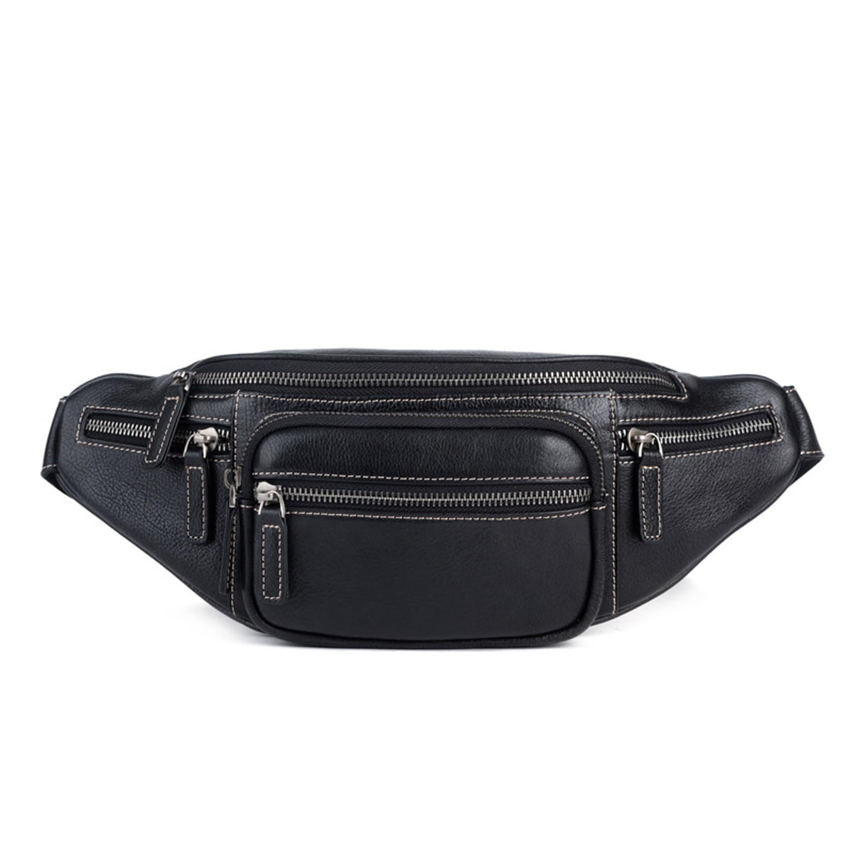 Myunxui genuine leather fanny pack front view for quick access to essentials
