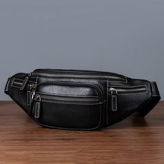 Myunxui genuine leather fanny pack main compartment opened for phone and wallet