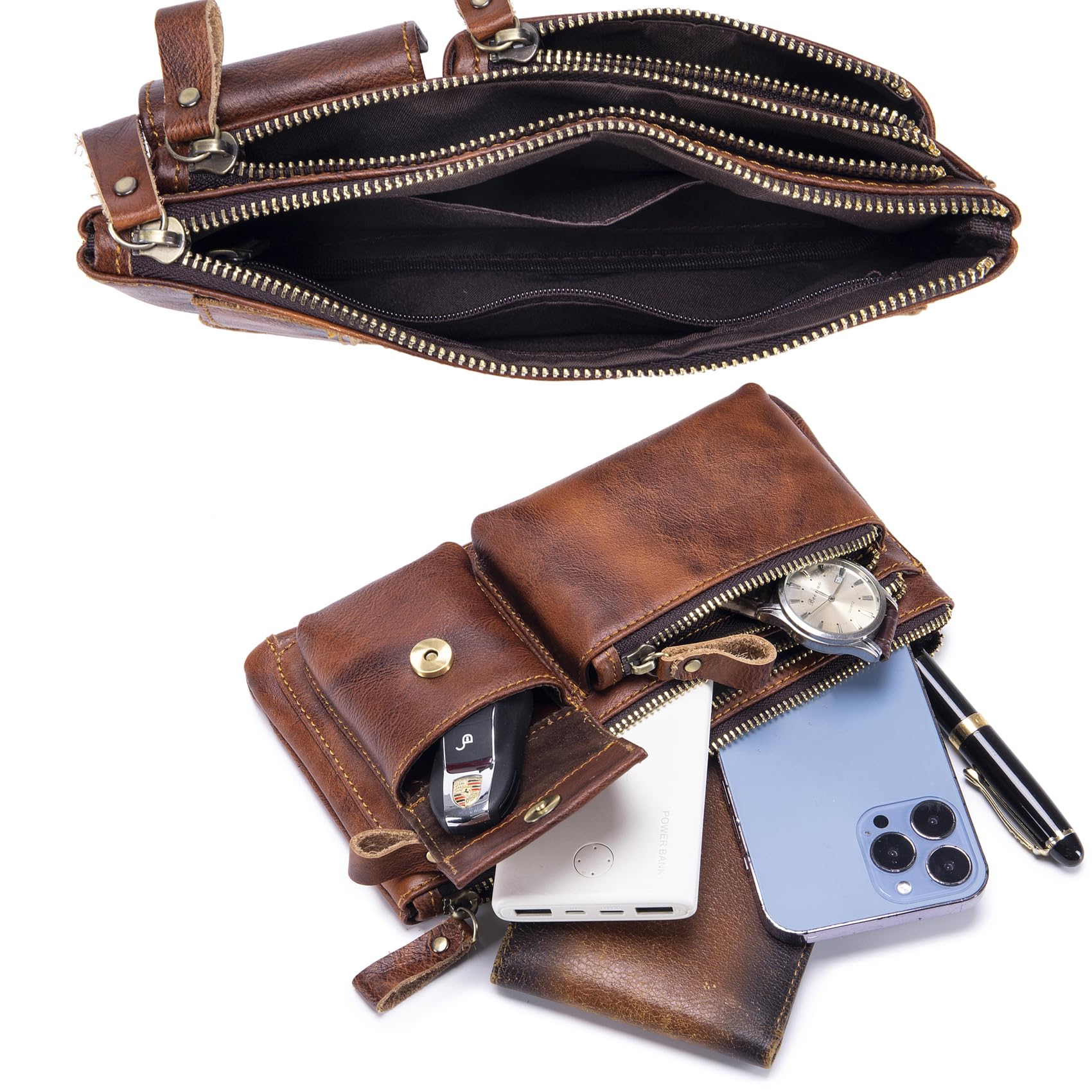 Myunxui fanny pack worn on hip during travel or daily errands.