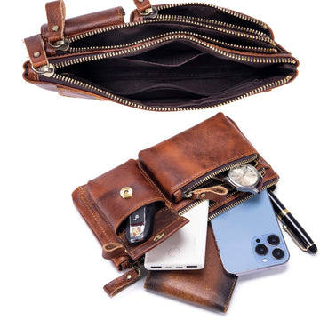 Myunxui fanny pack worn on hip during travel or daily errands.