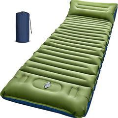 Myxslop camping sleeping pad inflated shows 5-inch thickness for base comfort on uneven ground