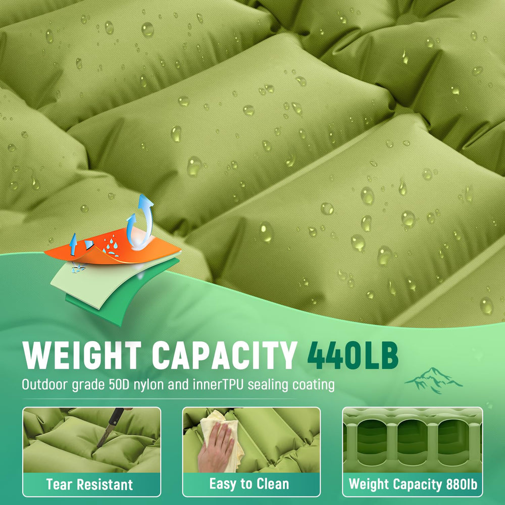 Myxslop camping sleeping pad measures 76x27x6 inches for roomy comfort.