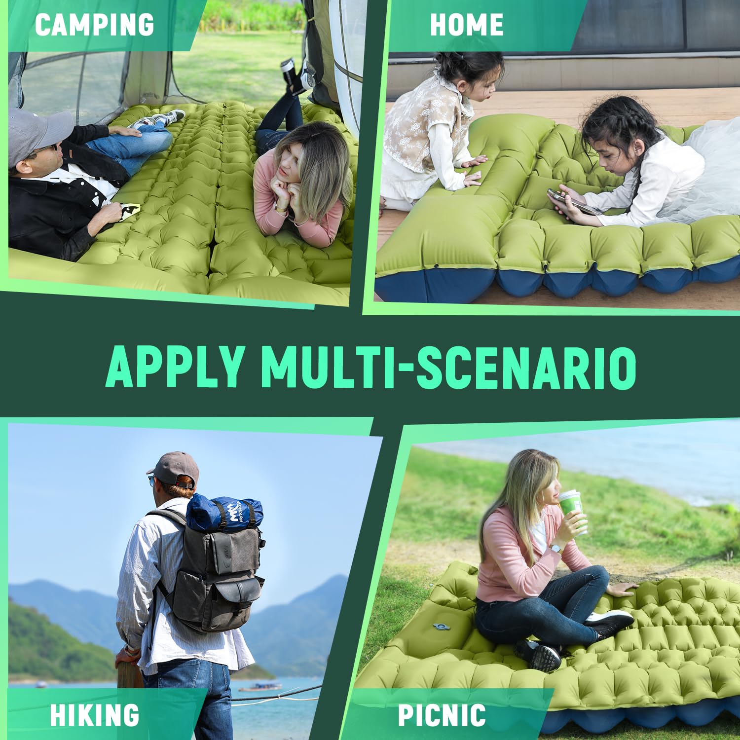 Myxslop sleeping pad connects with others for a larger camp setup.