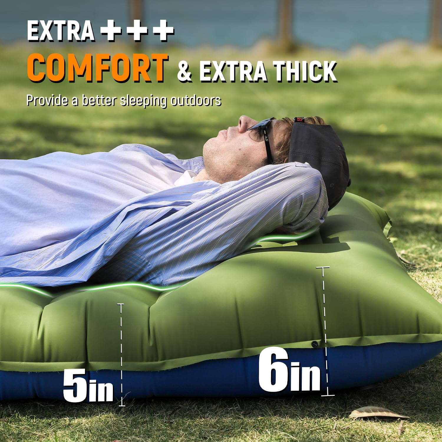 Myxslop sleeping pad with built-in foot pump enabling quick inflation