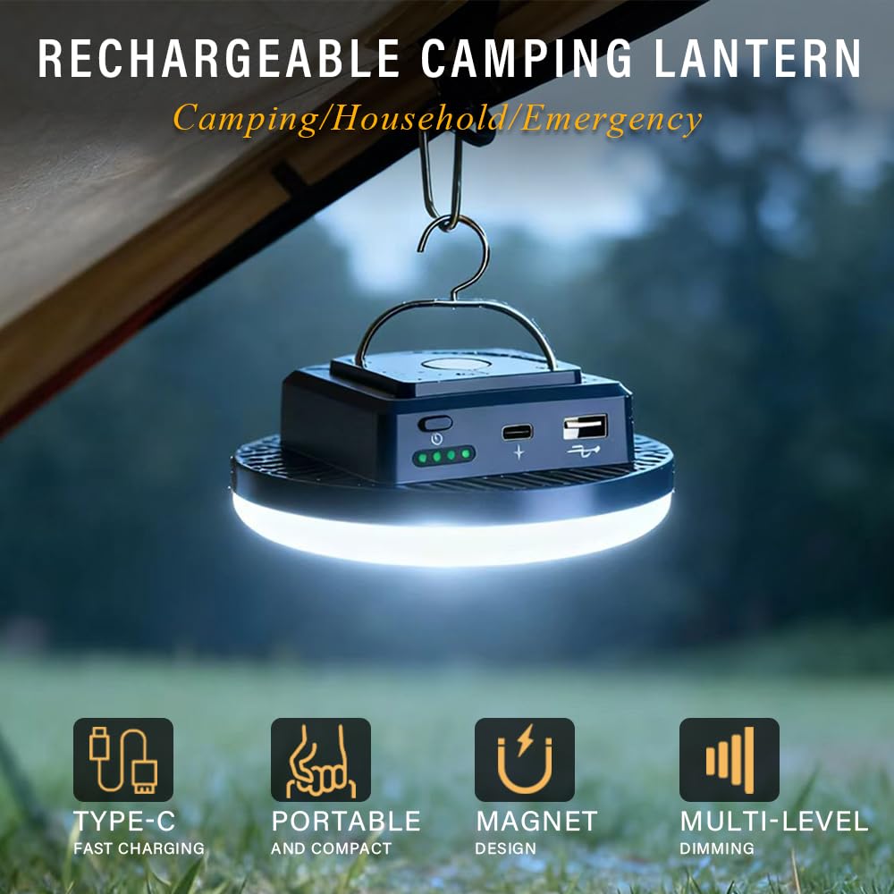 M.Y.Z. Wanderer camping light magnet base and hook in use on tent pole