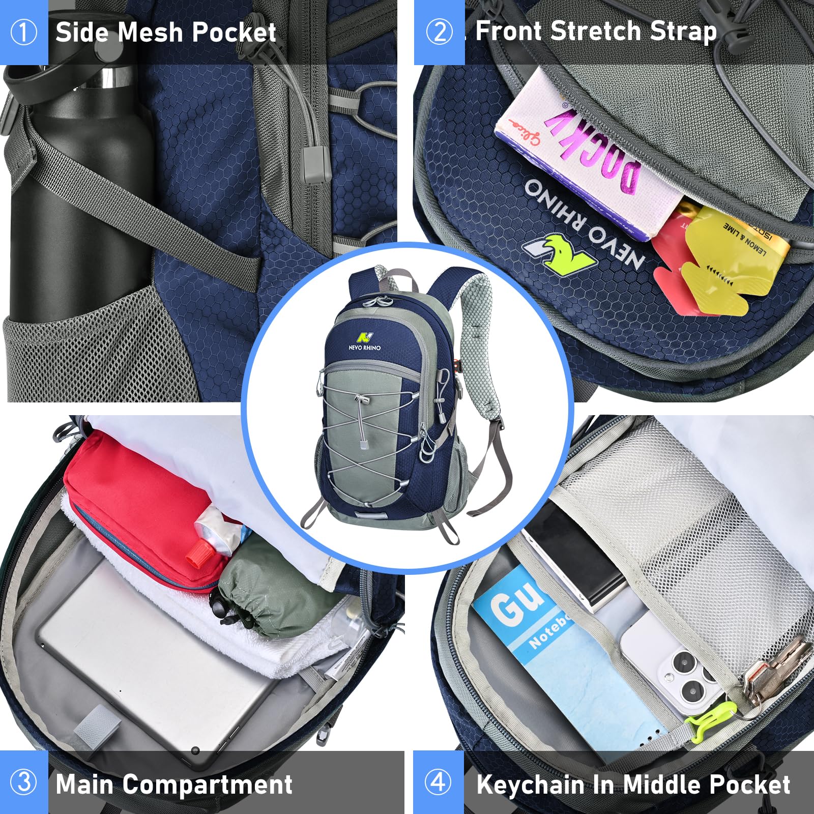 N NEVO RHINO hiking backpack 20L back panel ventilated for cooling comfort.