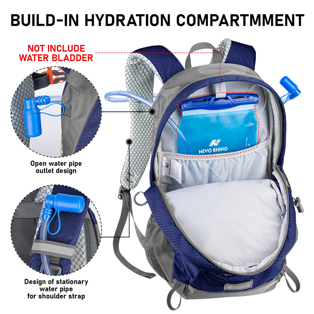 N NEVO RHINO hiking backpack 20L water bag compatibility for hydration on the go.