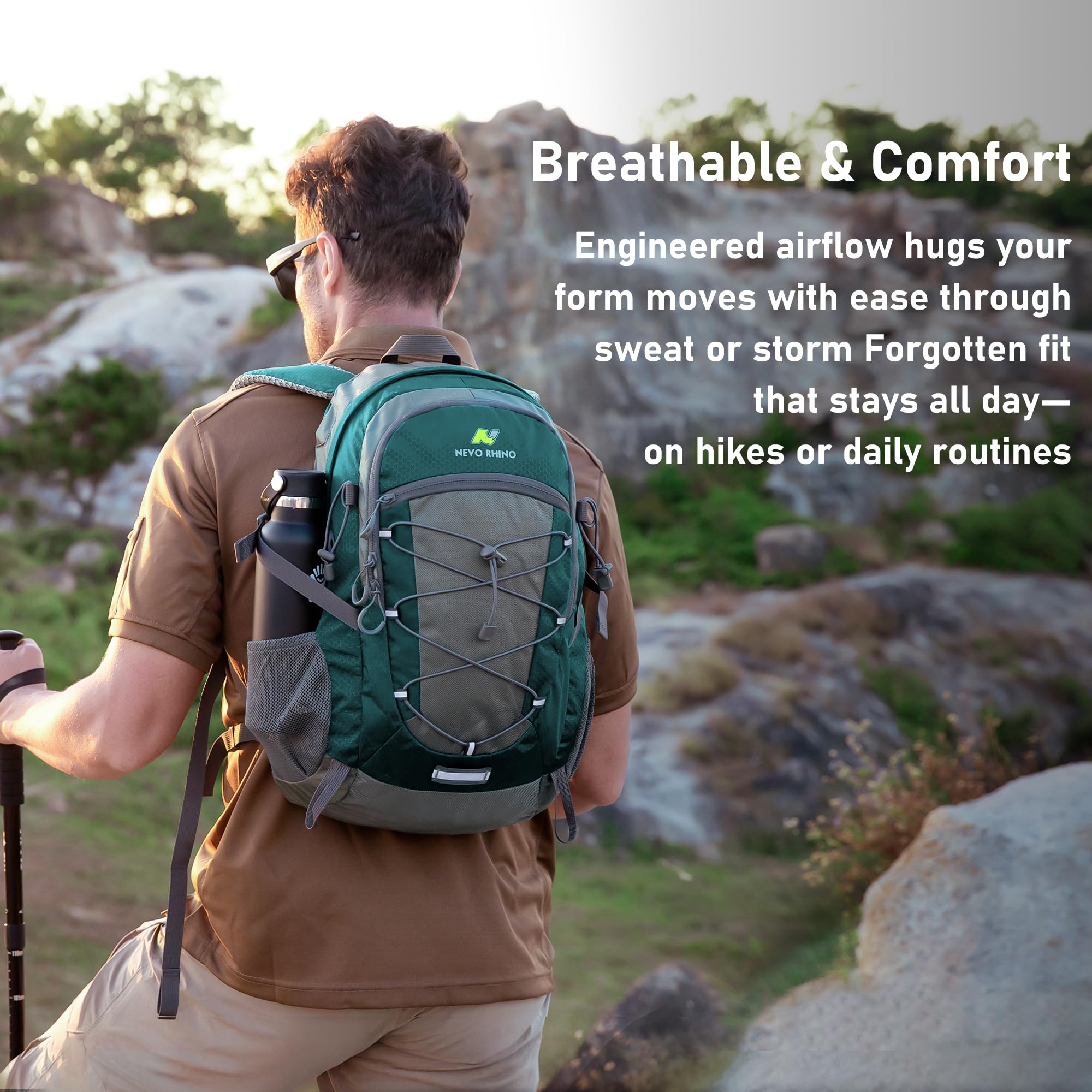 N NEVO RHINO hiking backpack reflective signs for enhanced visibility.