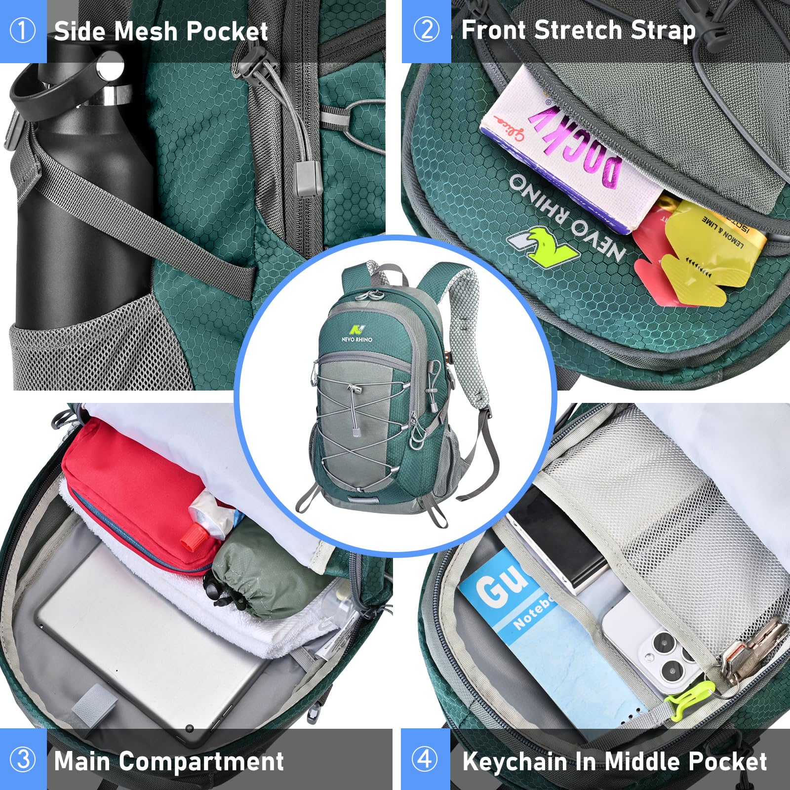 N NEVO RHINO hiking backpack ventilated padding on shoulders for comfortable long wear.