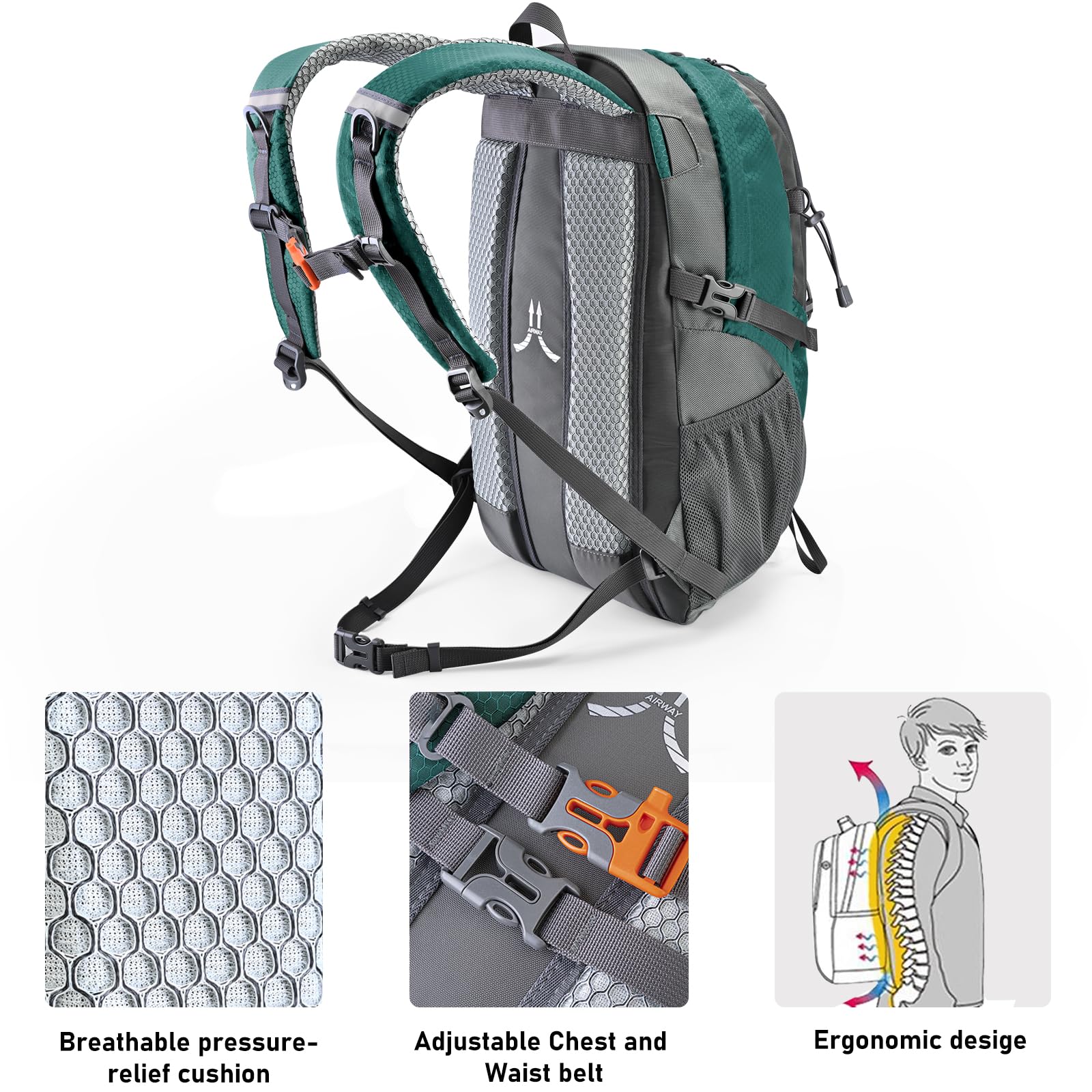 N NEVO RHINO hiking backpack side water bottle pocket for easy hydration on trails.