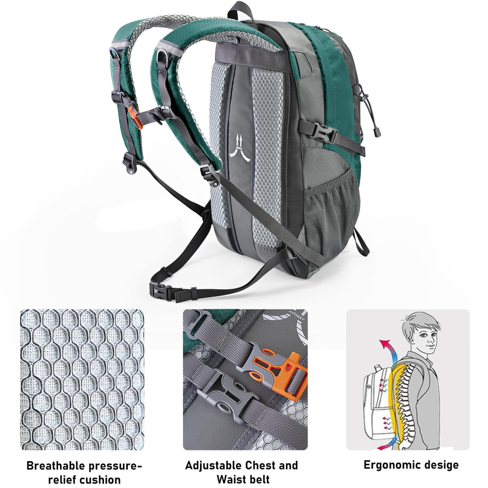 N NEVO RHINO hiking backpack side water bottle pocket for easy hydration on trails.
