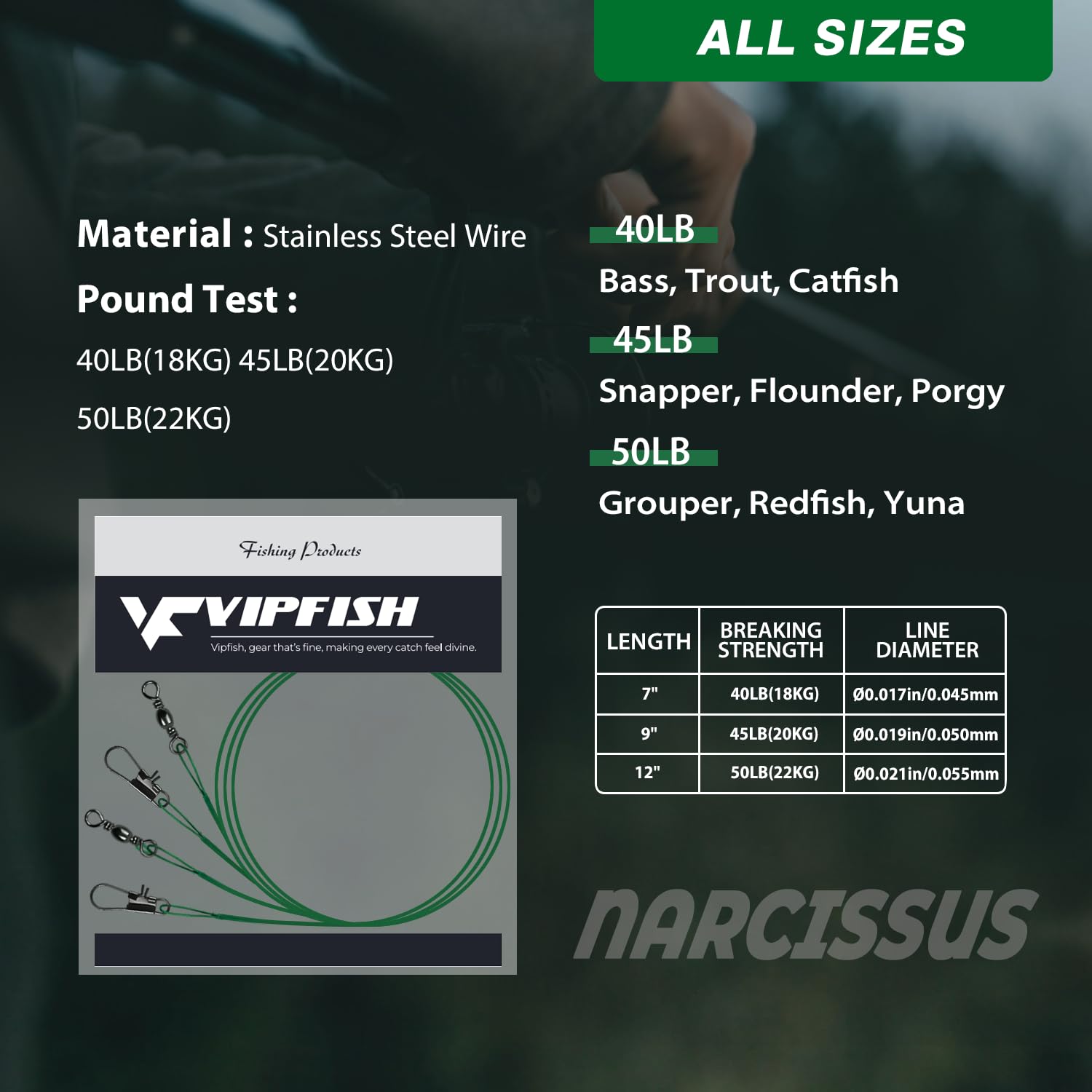 60-piece Narcissus wire leaders pack for freshwater and saltwater fishing
