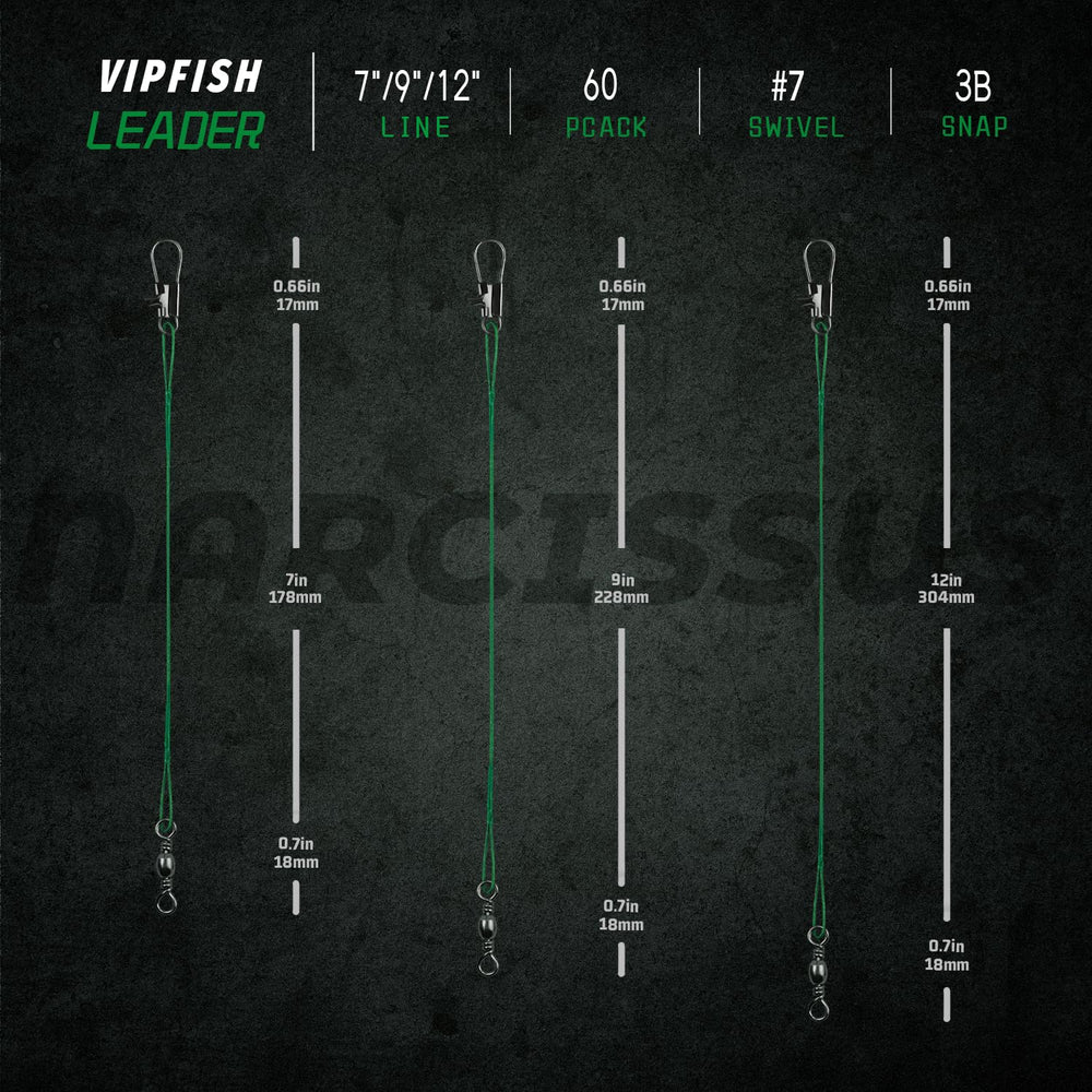 Close-up of swivels and quick snaps on Narcissus fishing leaders