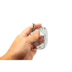 Close-up of NA 10PCS carp bait trap cage in stainless steel, 4.6 cm diameter