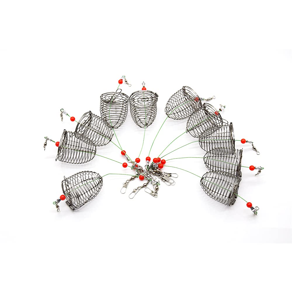 Carp fishing setup showing bait trap cage in use