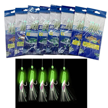 8-pack sabiki rigs with 40 glow hooks and lures