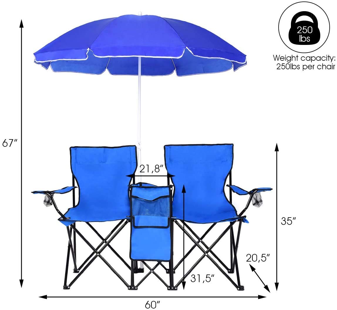 NaFurAhi ReunionG blue umbrella attached to the chair for sun protection.