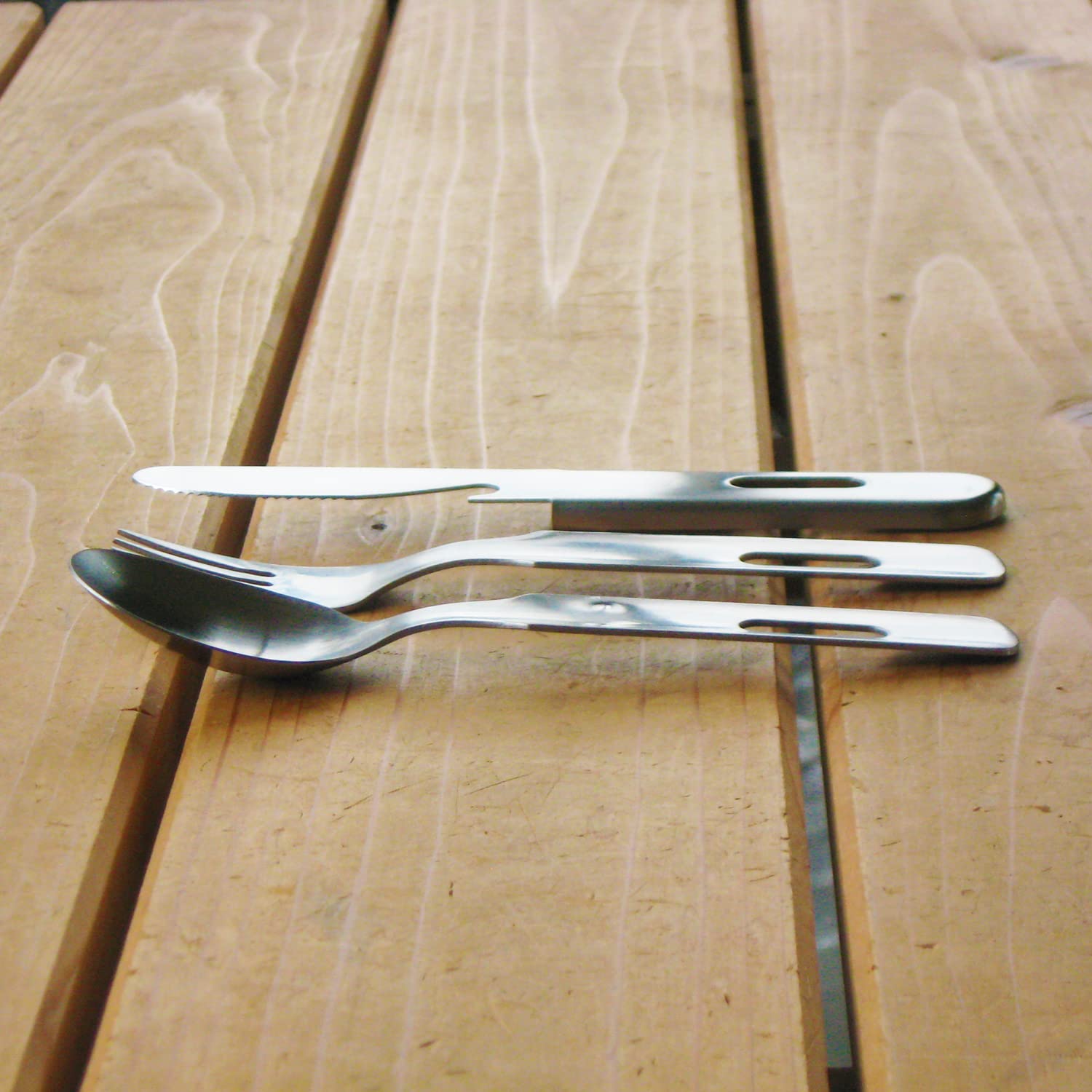Nagao Tsubamesanjo camping knife with recess to store spoon and fork securely.