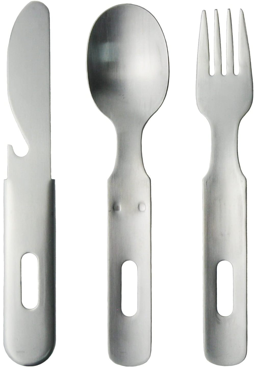 Nagao Tsubamesanjo camping spoon in matte brushed stainless steel for outdoor meals.