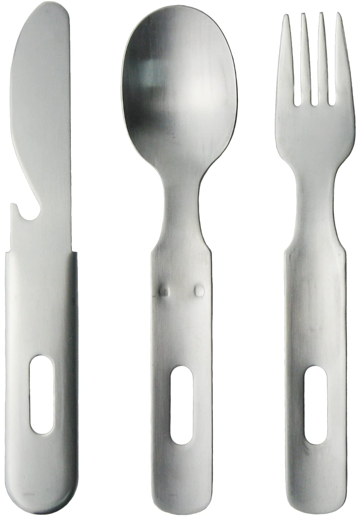 Nagao Tsubamesanjo camping spoon in matte brushed stainless steel for outdoor meals.