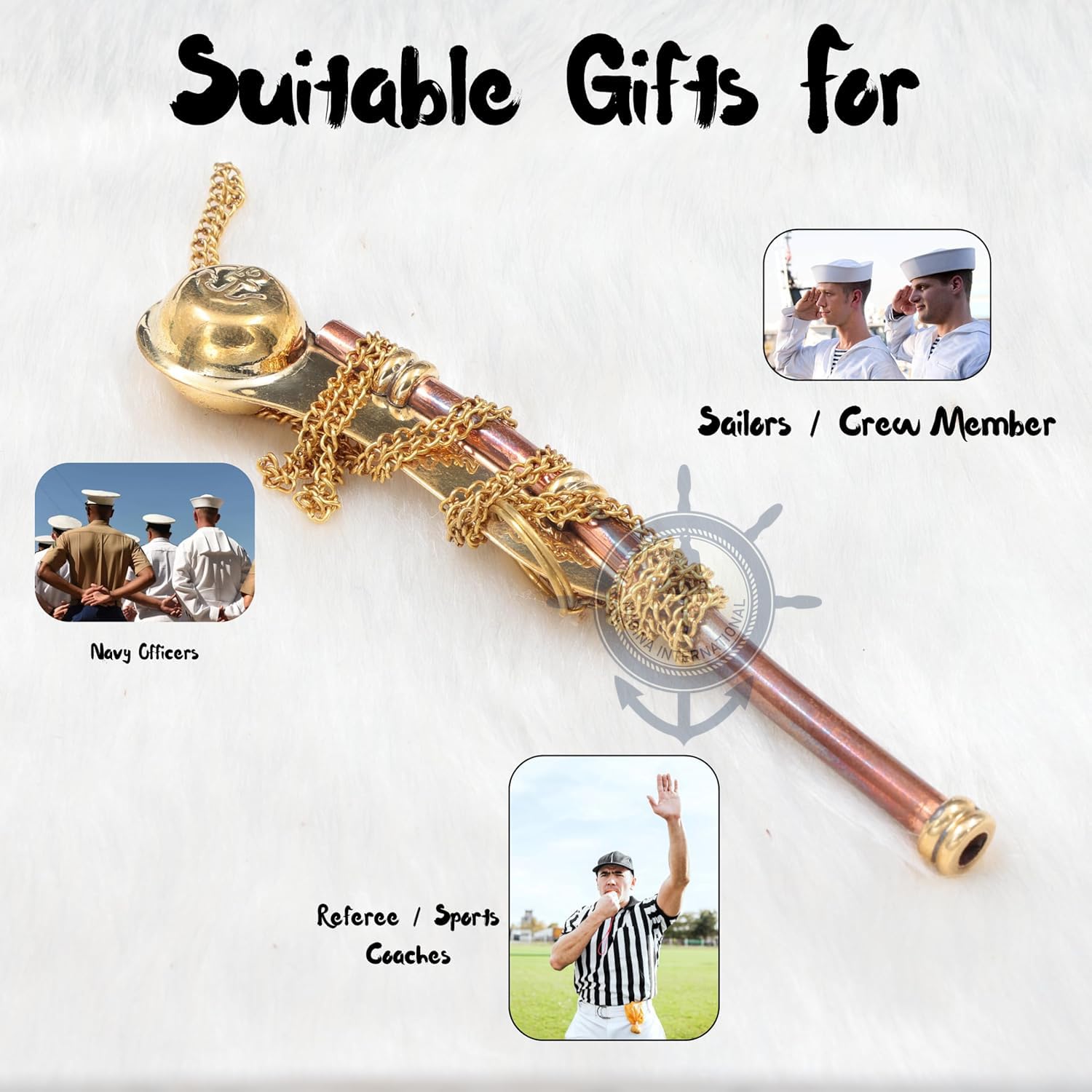 Nagina International brass whistle chain adds authentic, ready-to-hang display.