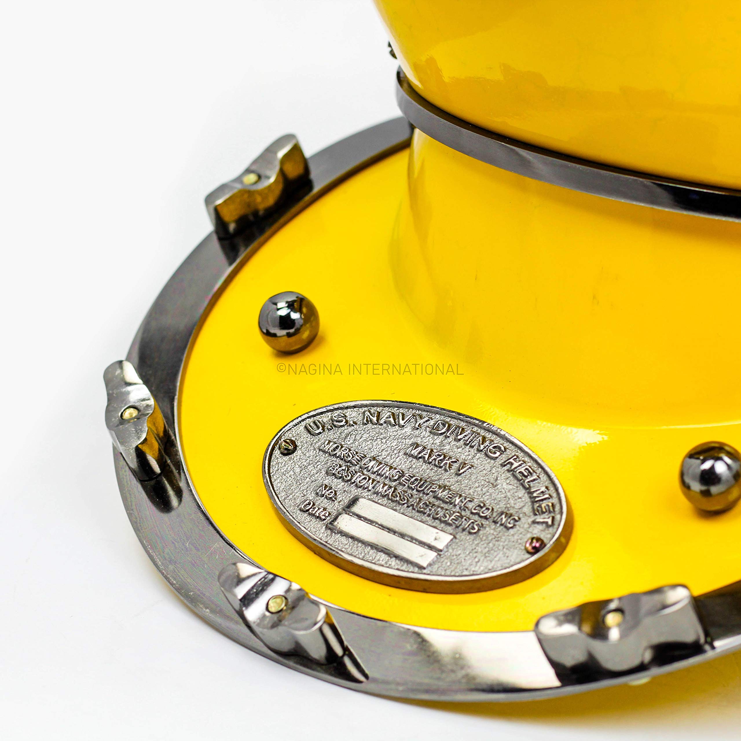 Nagina International detailed metallic finish helmet, yellow cobalt, premium centerpiece for coastal interiors.