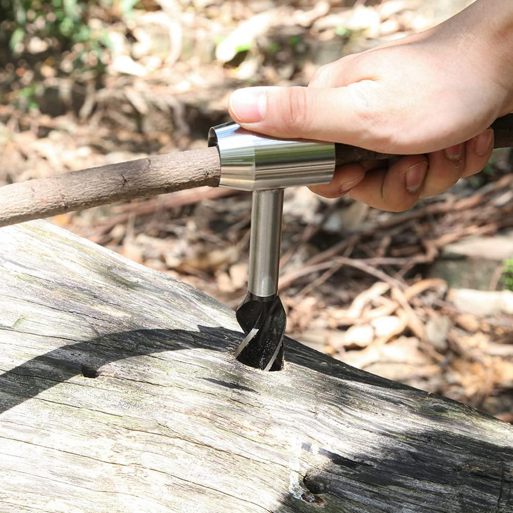 Naiveferry Bushcraft Hand Auger Wrench showing the tapered cutter for round sockets.
