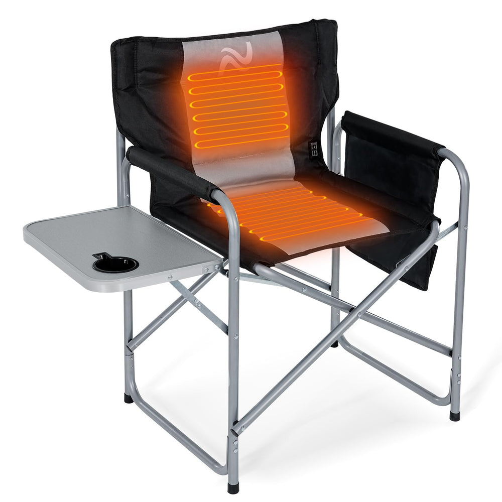 NAIZEA heated director chair back view showing warmth for cool outdoor evenings