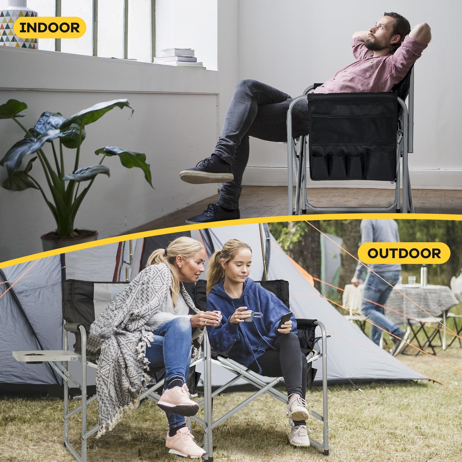 NAIZEA heated director chair frame emphasizes sturdy aluminum support