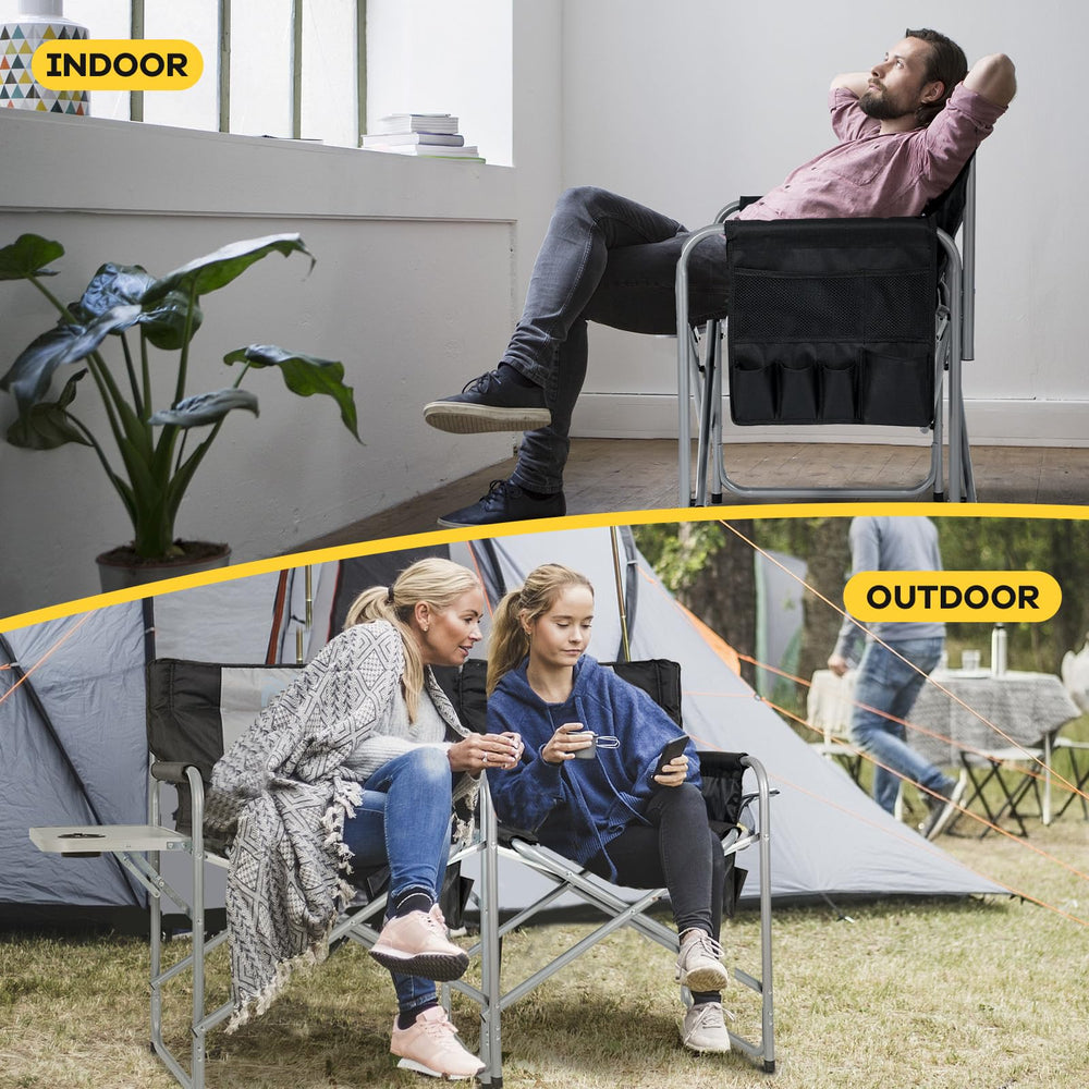 NAIZEA heated director chair frame emphasizes sturdy aluminum support