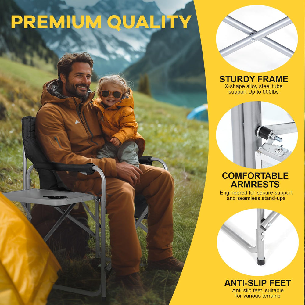 NAIZEA heated director chair open-fold demonstrates quick setup