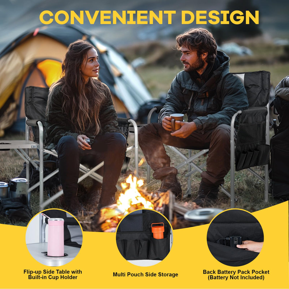 NAIZEA heated director chair side pockets for small items and accessories
