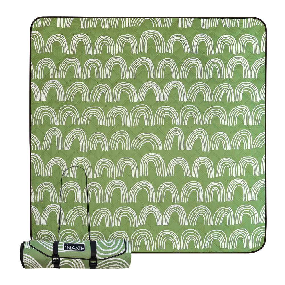 Nakie picnic blanket laid flat for a family picnic, waterproof and easy-care.