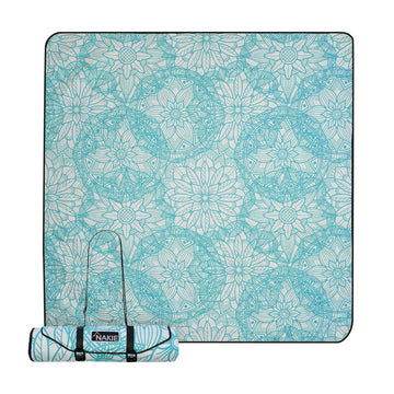 Nakie Picnic Blanket Floating Lotus pattern fully opened for a spacious family picnic.