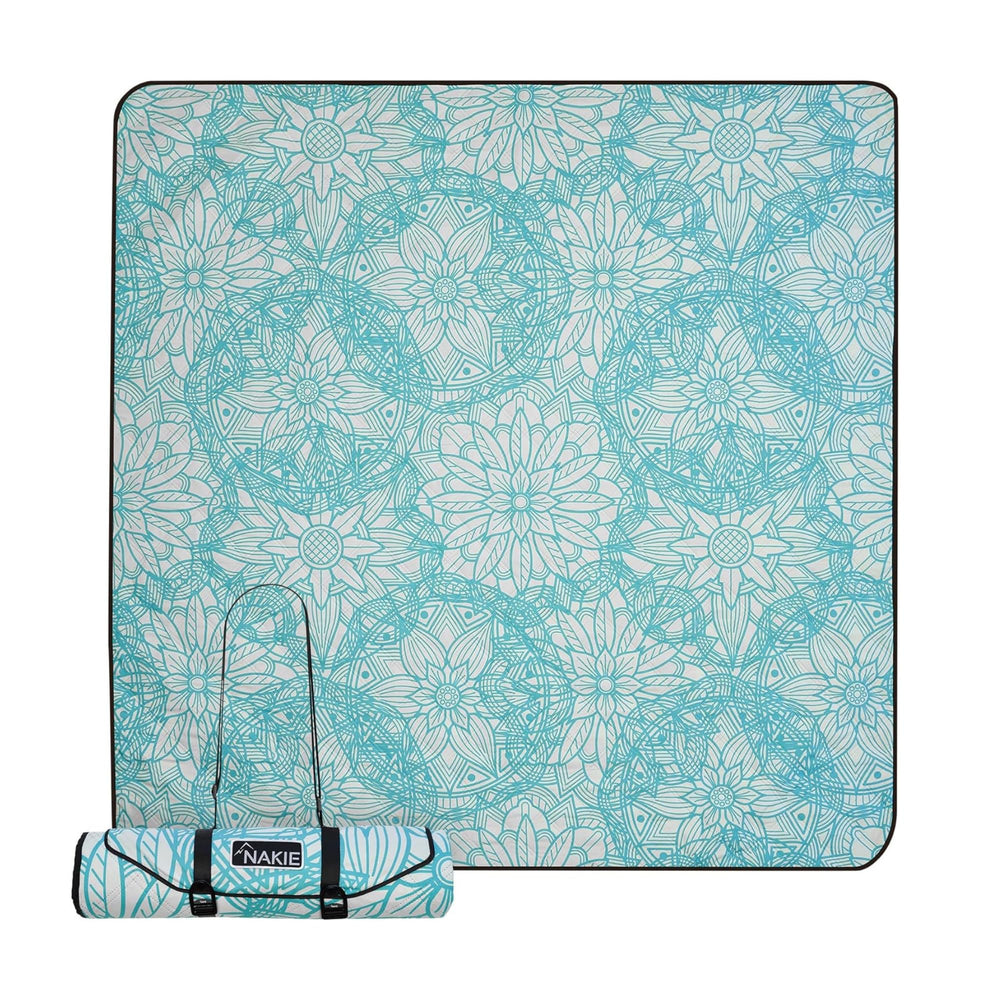 Nakie Picnic Blanket Floating Lotus pattern fully opened for a spacious family picnic.