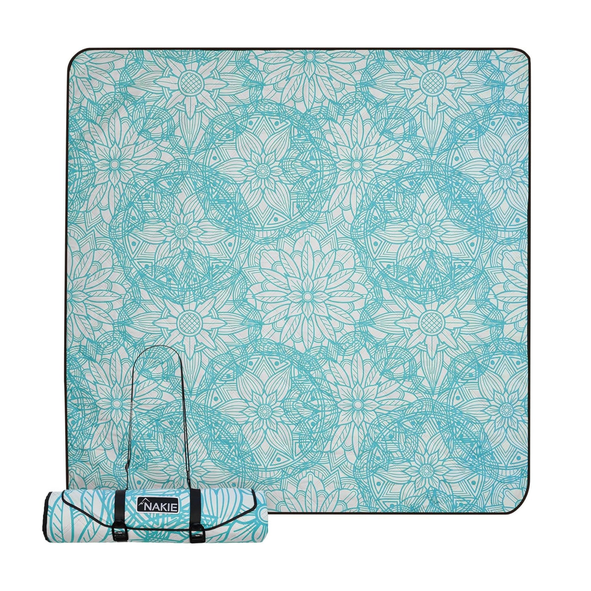 Nakie Picnic Blanket Floating Lotus pattern fully opened for a spacious family picnic.