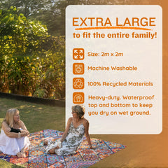 Nakie Picnic Blanket laid flat showing spacious 2m by 2m area