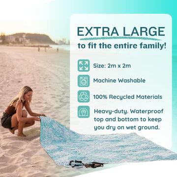Nakie Picnic Blanket waterproof backside keeps feet dry at the beach.