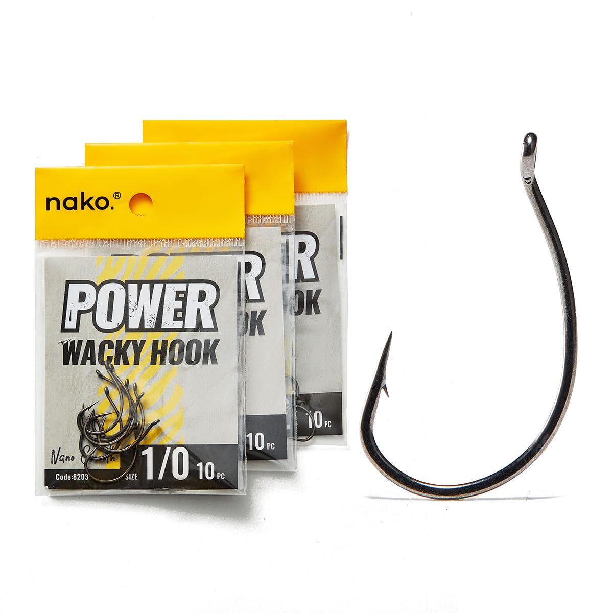 Nako Power Wacky Hook 8203 front packaging view for quick rig preparation.