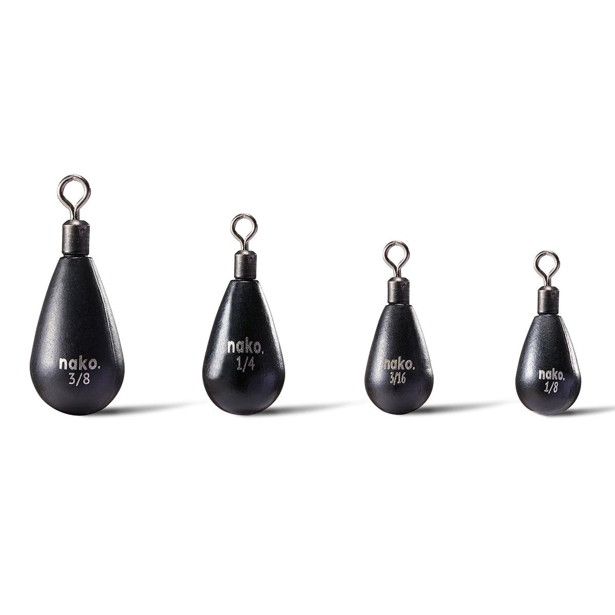 Nako tear-drop rig weight, half-ounce with round eye, durable and eco-friendly for reliable rigging.